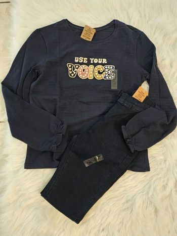 NEUFS (non portés)⚘️⚘️😍🤩 superbe  ensemble teeshirt ml et tregging 10 ans fille⚘️⚘️😍🤩👌👌