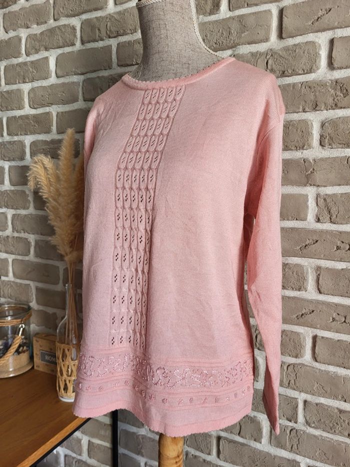 Pull vintage rose à torsades et perles - Angela Baraldi - photo numéro 6