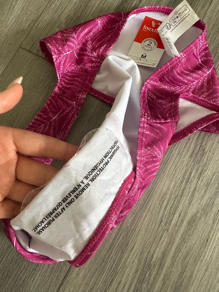 Maillot de bain deux pièces rose violine et blanc tropical T38/40 M/L - photo numéro 4