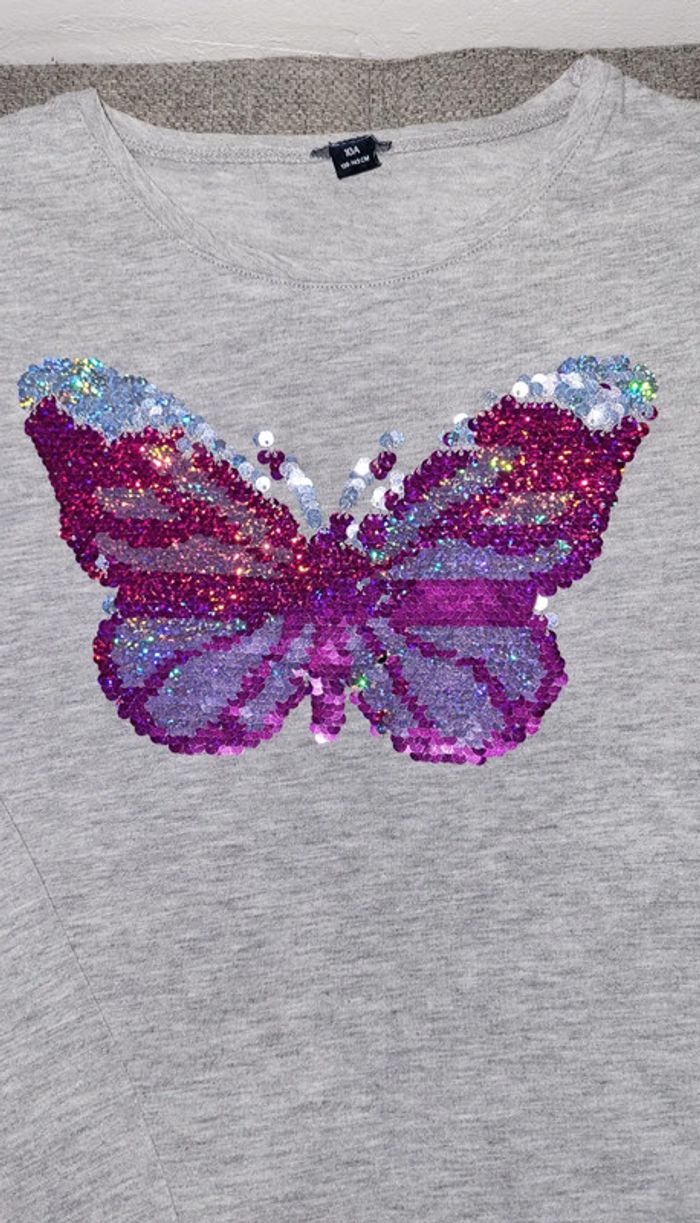 🟣 10 ans Tee Shirt Sequins réversibles Papillon 🟣 - photo numéro 2
