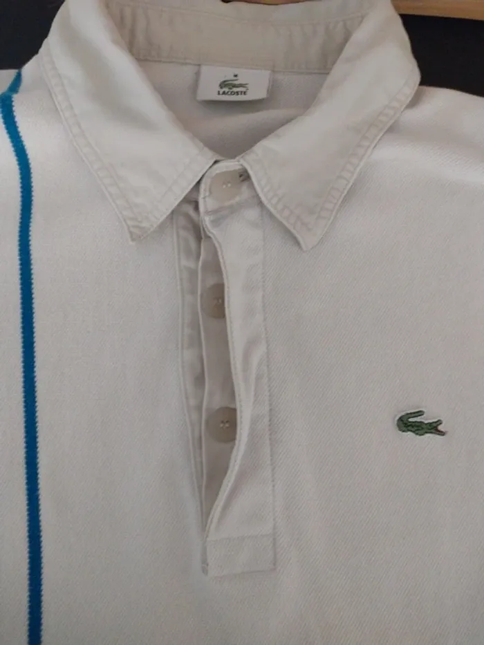 Polo Vintage Lacoste blanc à rayures verticales bleues – Taille M – Coupe classique - photo numéro 9