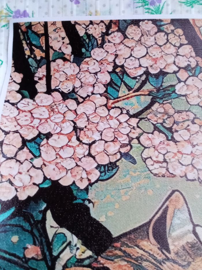 AFFICHE POSTER TOILE A3 JAPON CHAT FLEURS DE CERISIER SAKURA - photo numéro 2
