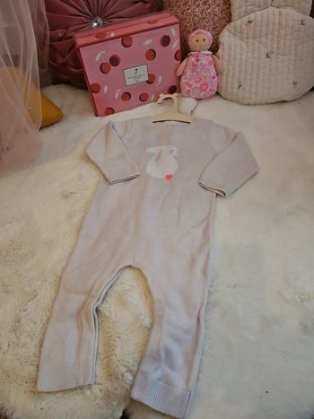 Combinaison laine rose lapin