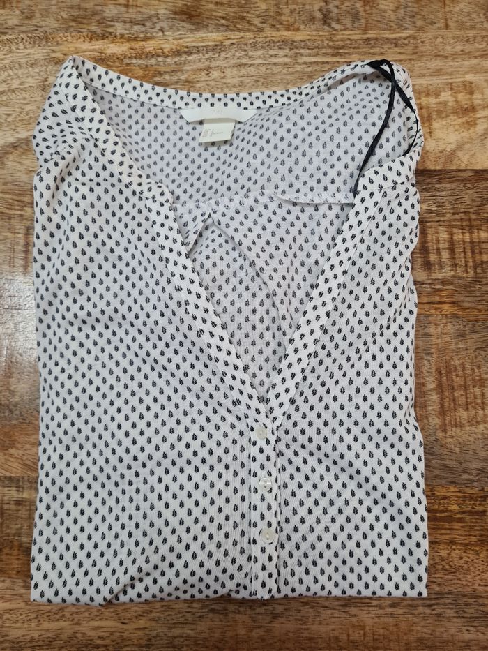 Blouse blanche motif noir  taille L