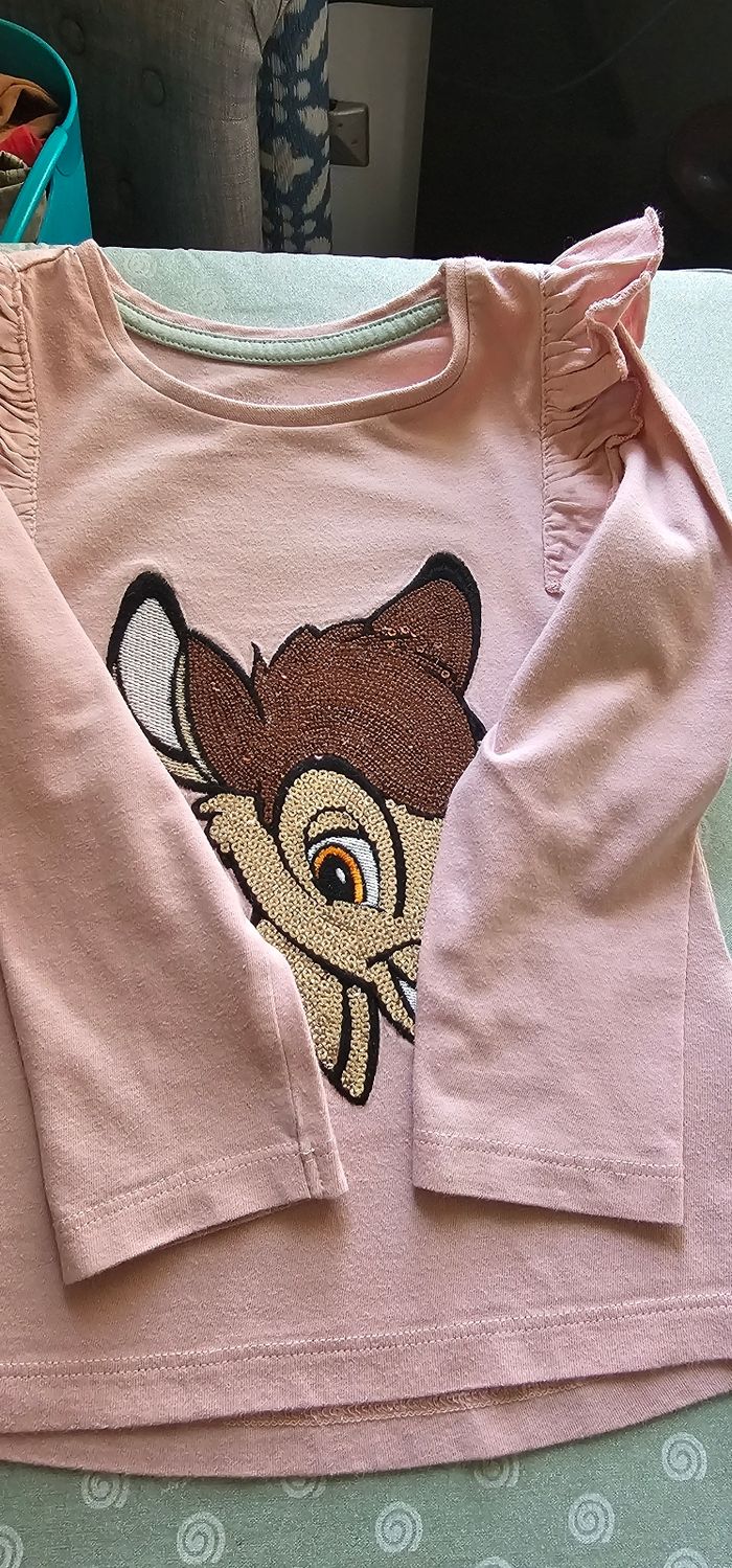 Tee shirt fille Bambi 92cm rose manches longues - photo numéro 5