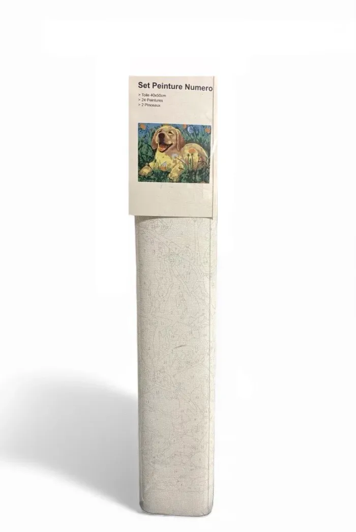 Set Peinture Numéros – Toile 40 x 50 cm – Motif Chien – 24 Peintures + 2 Pinceaux