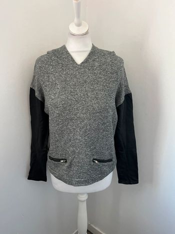 Pull à capuche gris et cuir Maje M
