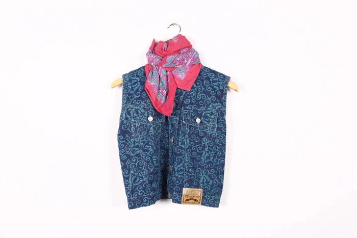 Blouson vintage 90's en coton, denim motif abstraits (#240652)