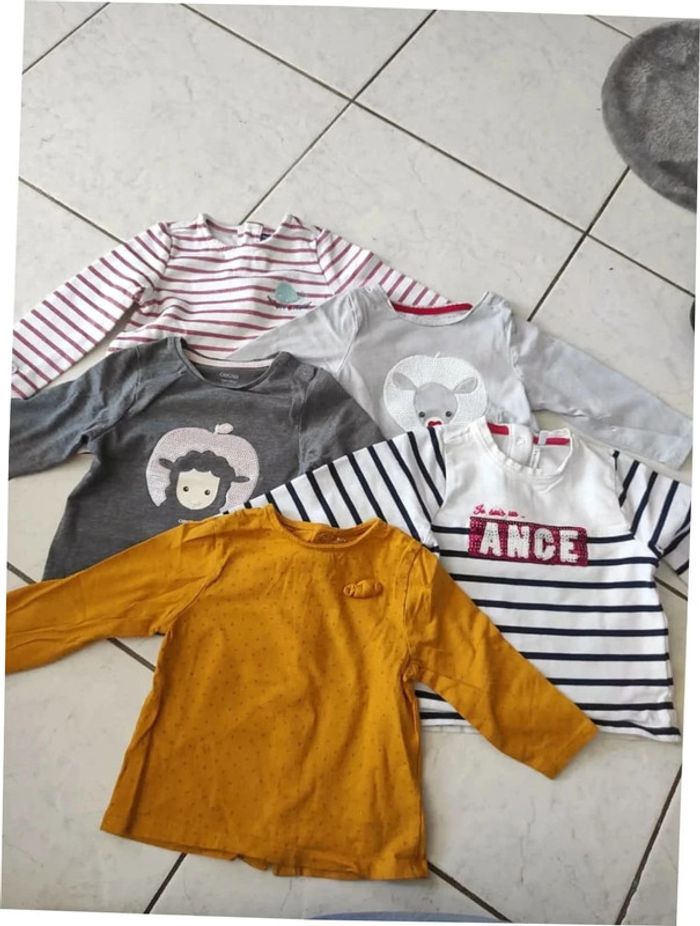 Lot 5 tee shirts manches longues 12mois