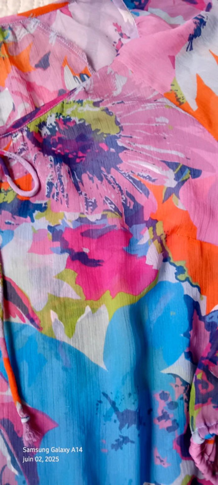 Robe tunique longue en voile motif floral coloré femme 44/46 yessica - photo numéro 19