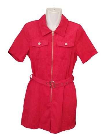 Combi-short rouge fermeture éclair et ceinture assortie 