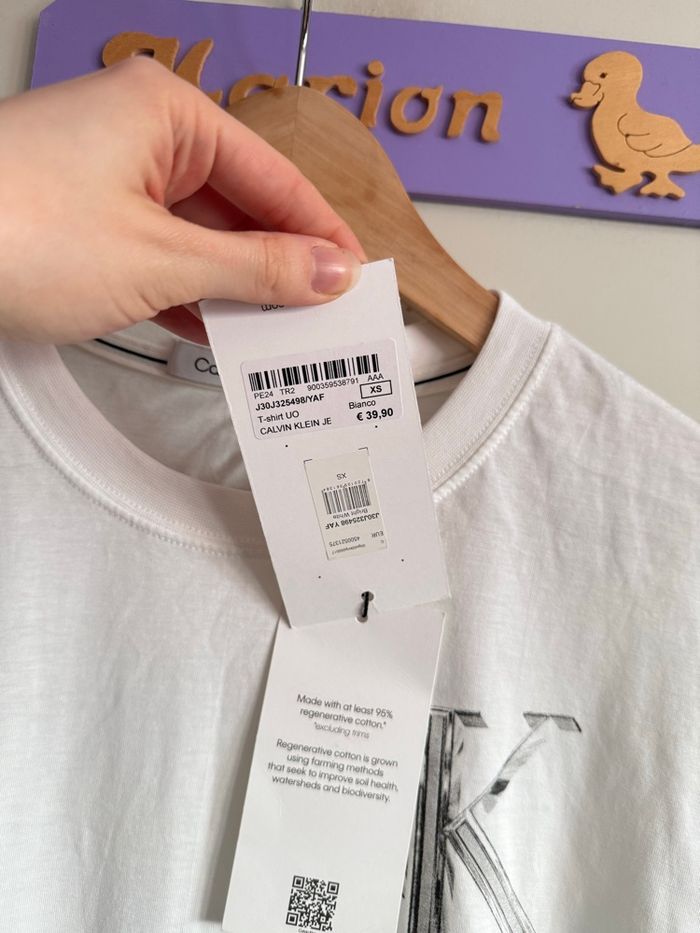 Tee shirt Calvin Klein blanc à manches courtes, taille Xs - photo numéro 4