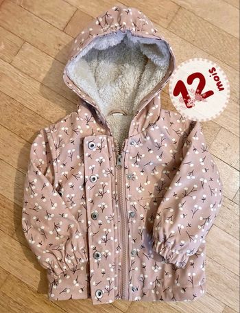🌸 Manteau à fleurs doublé mouton - Zeeman (12 mois)