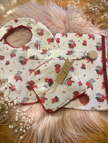 Coffret naissances :bavoir , 5 lingettes , attache sucette et protège carnet de santé 