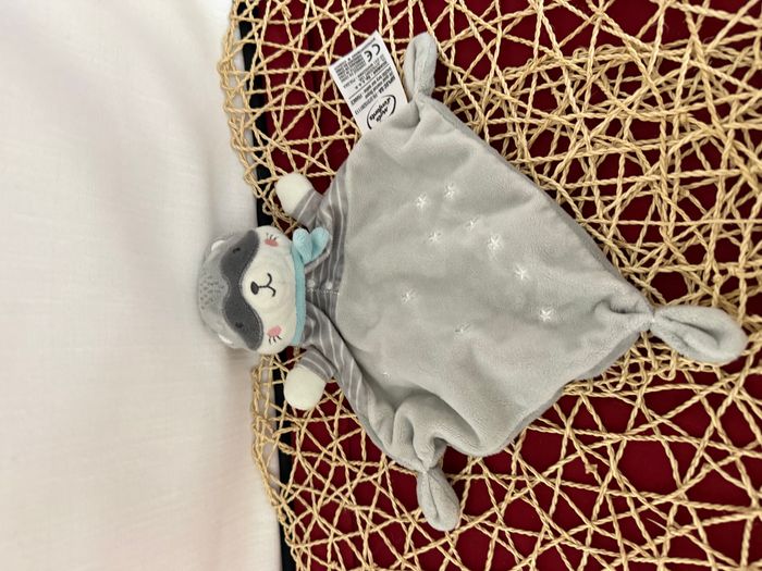 Mots d'enfants Doudou plat raton-laveur gris bleu étoile - photo numéro 2