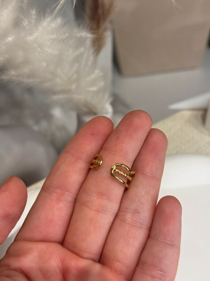 Bague triple rang avec breloque chaîne en acier inoxydable taille ajustable doré or résistant - photo numéro 4