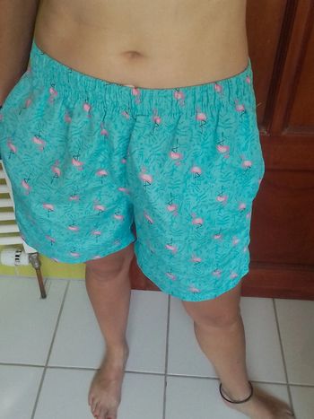 Short de plage femme Bleu ciel Motif flamands roses