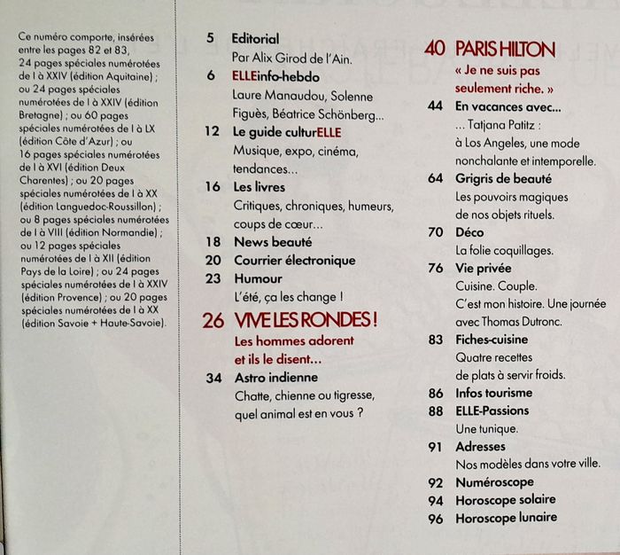 Magazine Elle n°3110 aout 2005 spécial femme rondes et Tatjana Patitz - photo numéro 4