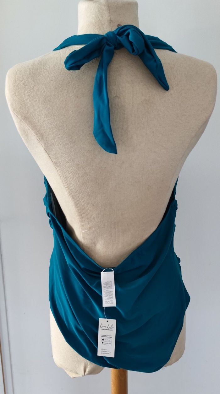 Maillot de bain 1 pièce à col licou marque Cupshe taille XL couleur bleu turquoise pour femme - photo numéro 2