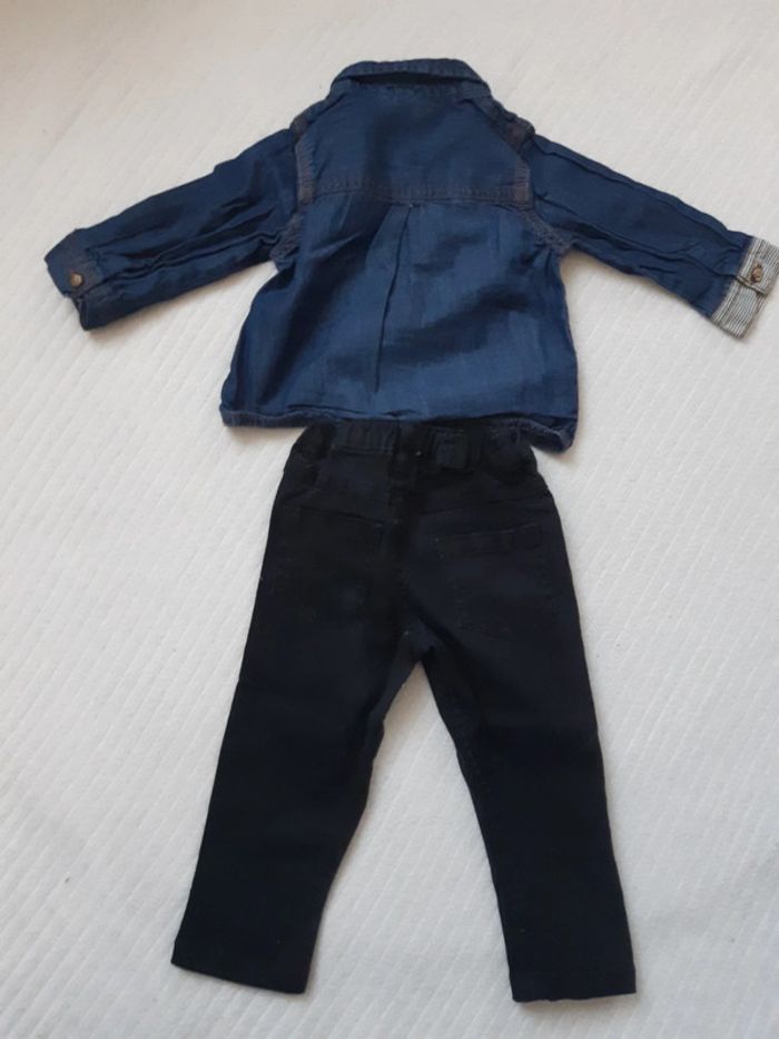 Tenue chemise en jean et pantalon noir 9 mois - photo numéro 7