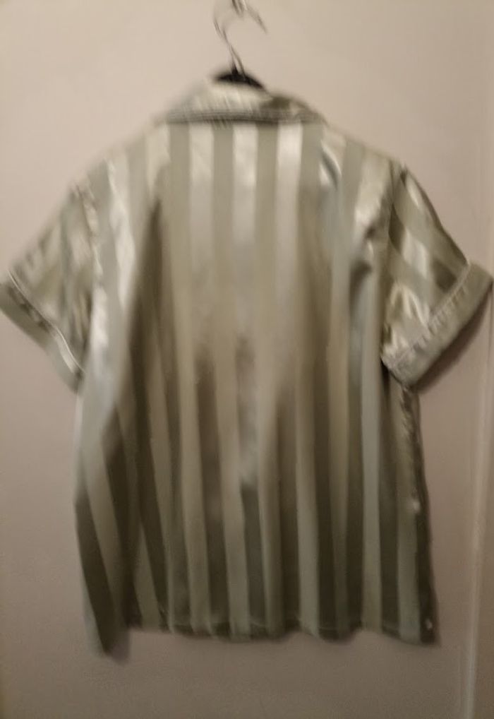 Pyjama Satin Vert Menthe Rayé - Style Loungewear (Taille L, convient M - photo numéro 4