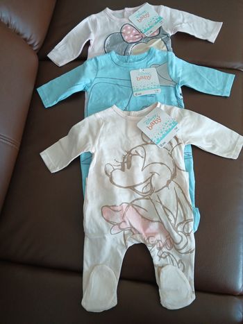 lot 3 pyjamas fille en coton Minnie et dumbo disney 54 cm 1 mois 