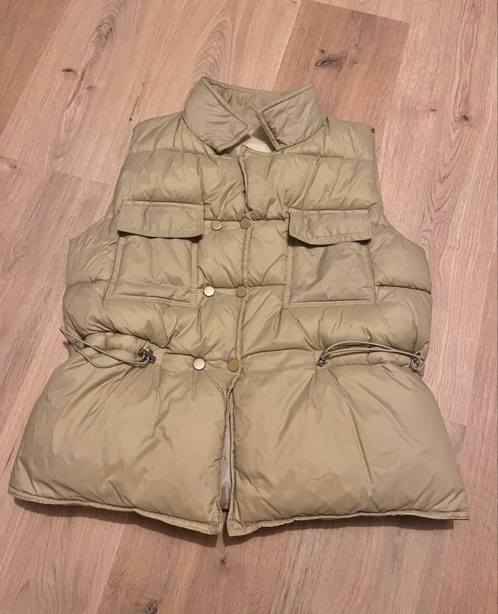 Doudoune sans manches beige avec poches