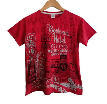 T shirt rouge panneaux routiers. Coton. Taille 10 ans