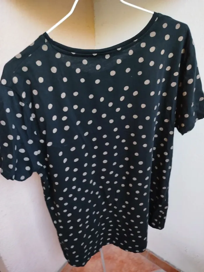 #tee shirt#noir#pois beige - photo numéro 2