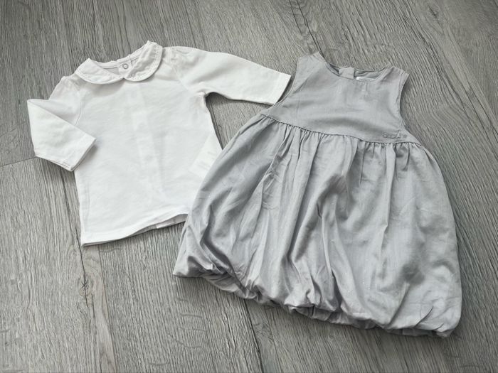 Robe grise à pois argentés + tee-shirt col Claudine – 3 mois - photo numéro 5