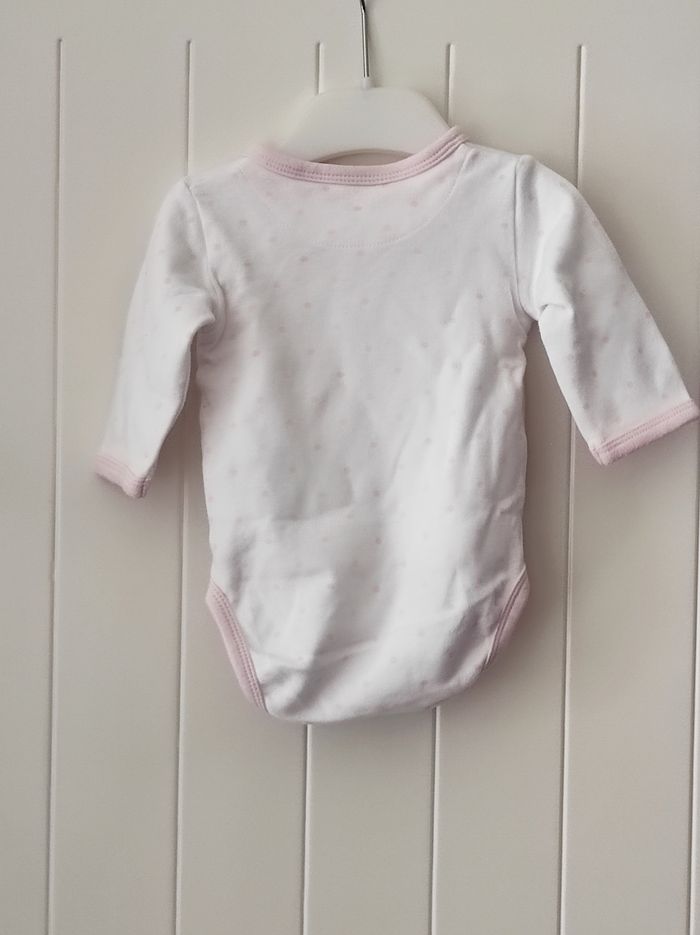 🍼 Body manches longues bébé fille – 1 mois – rose et blanc à pois - photo numéro 3