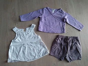 Ensemble 3 pièces été blouse short gilet Obaïbi 12 mois