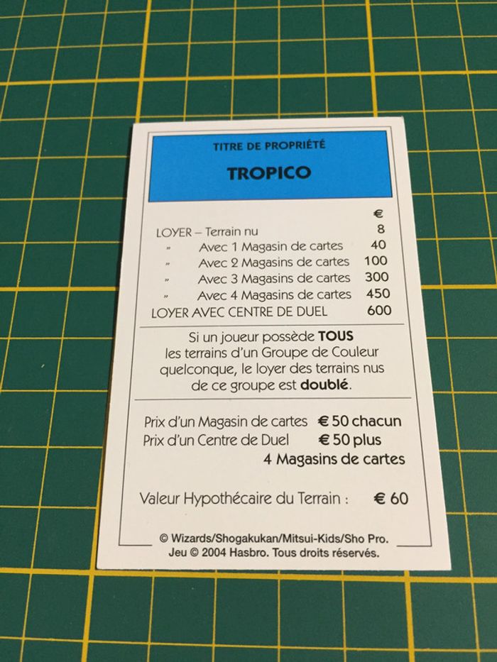 Carte tropico pièce détachée Monopoly Duel Masters Hasbro Parker Wizards #A64