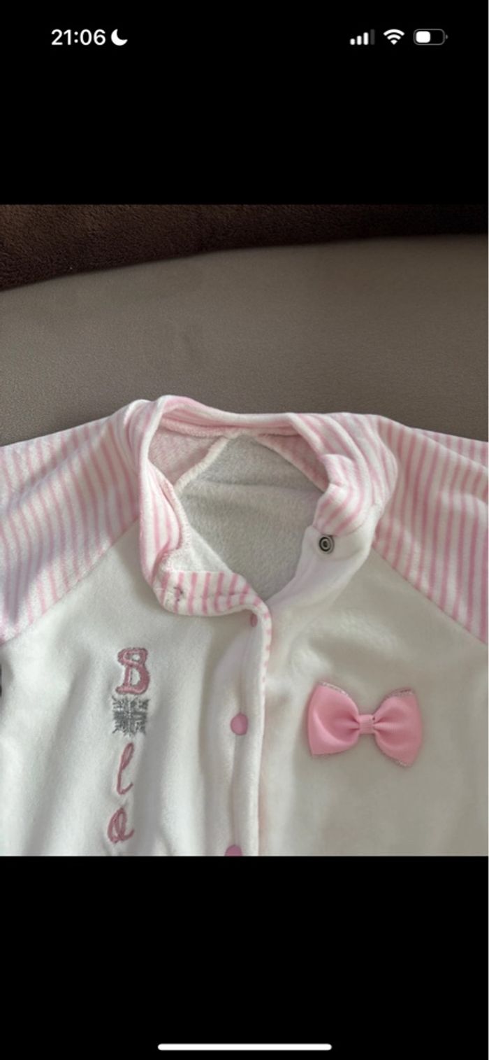 Pyjama Grenouillère Rose et Blanc - Taille 0 mois / naissance - photo numéro 3