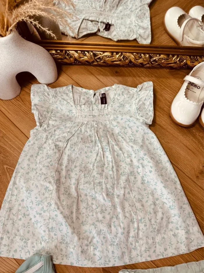 Taille 5 ans tenue 3 pièces fille multimarque vert menthe * fleurs oiseaux * 🌸 - photo numéro 2