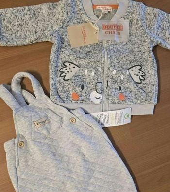 (NEUFS non portés) 🏷🏷SUPERBE ensemble sweat zippé et chaud et salopette matelassée 3mois Garçon 💙🥰