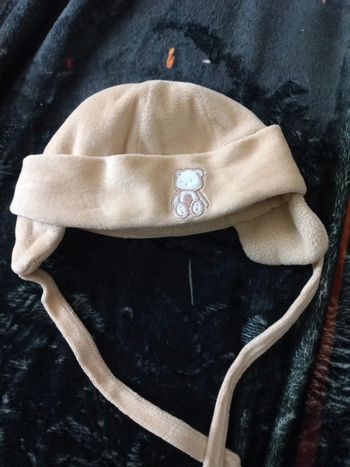 Bonnet beige marron bébé velours 0/6 mois La Halle