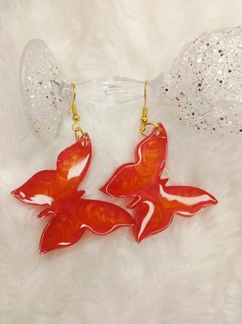 Boucles d'oreilles papillons rouge orange 
