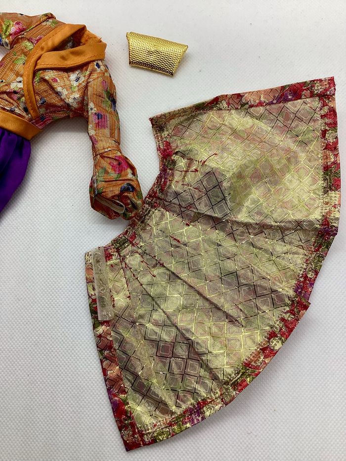 Lot 3 articles compatibles Barbie robe bal longue pochette sac à main jupe lamé orientalisant - photo numéro 5