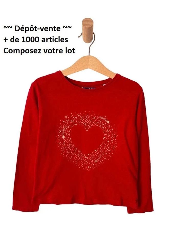 T-shirt manches longues rouge (cœur / étoiles dorées) - Okaïdi 6 ans