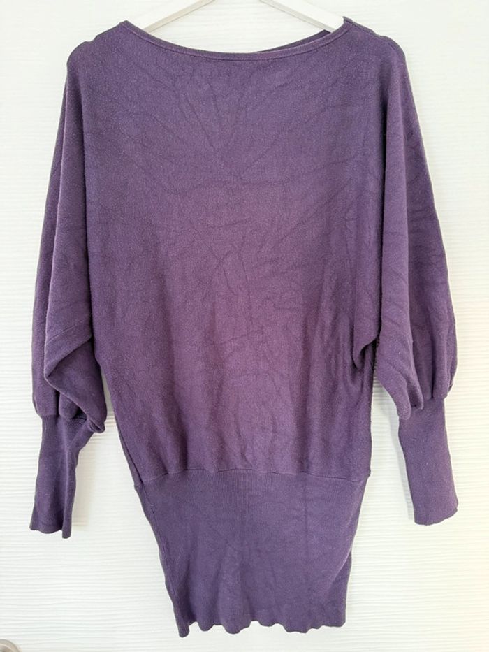 Haut pull d’hiver long violet foncé manches bouffantes - photo numéro 2