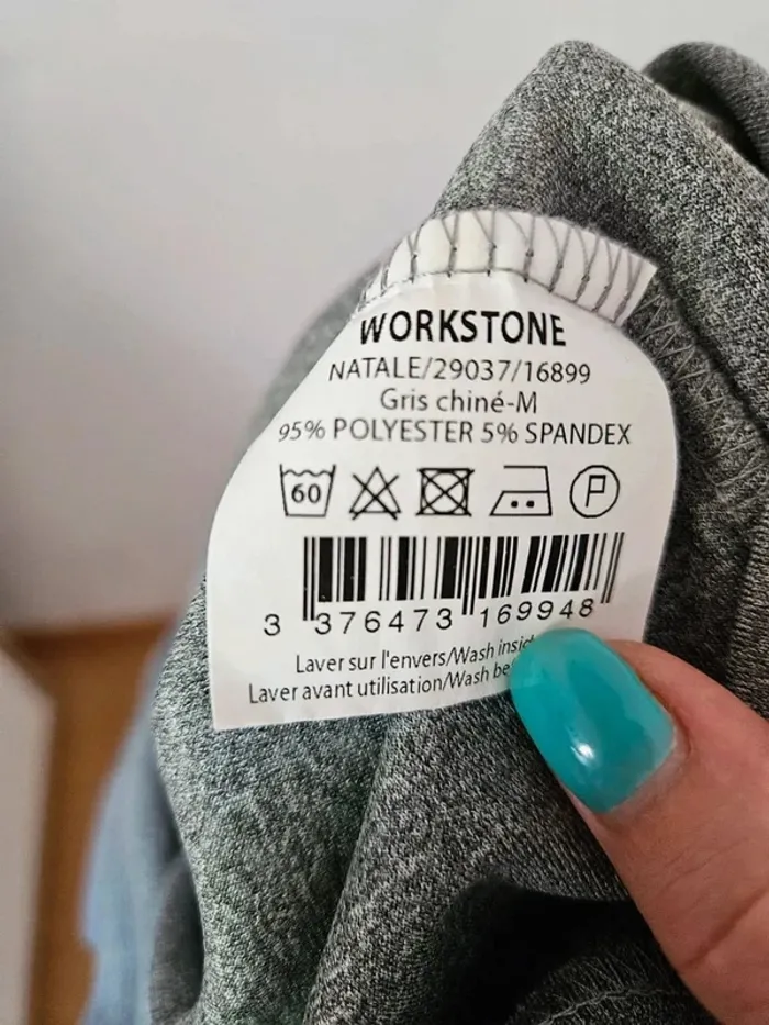 Sweat polaire Workstone femme gris chiné col zippé - Taille M/38 - Détails carreaux - photo numéro 5