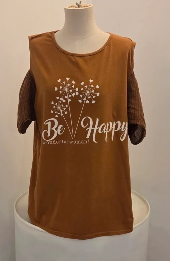 Tee-shirt tunique marron Be Happy – Made in Italy