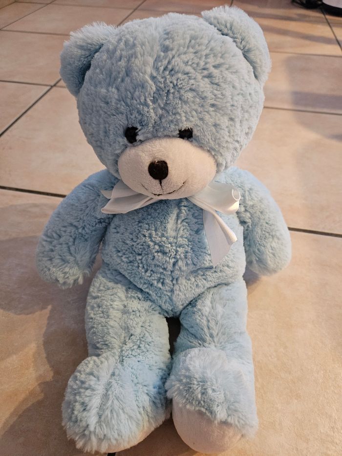 Peluche ours bleu très  doux haut 38cm - photo numéro 2