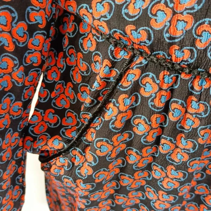 Robe cache-cœur imprimée La Petite Française noir orange bleu – Taille 40, 100 % viscose A950 - photo numéro 6