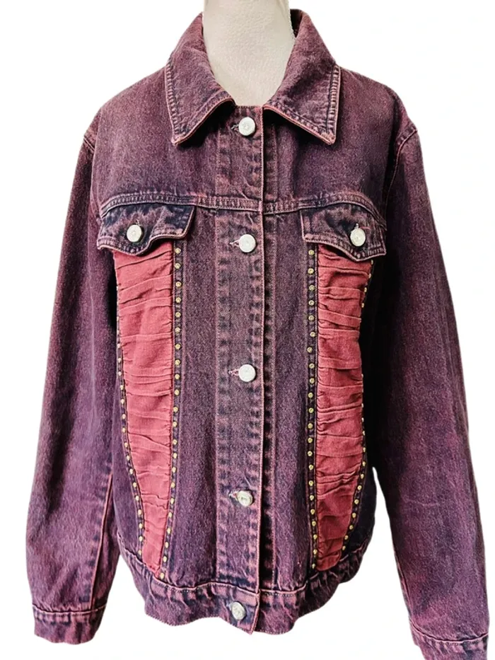 🖤🥀Veste en jean vintage 2000 bordeaux Y2K collector indie sleaze rock burgundy denim jacket🥀🖤 - photo numéro 5
