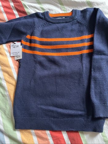 Pull laine galleries Lafayette 10 ans marine/orange