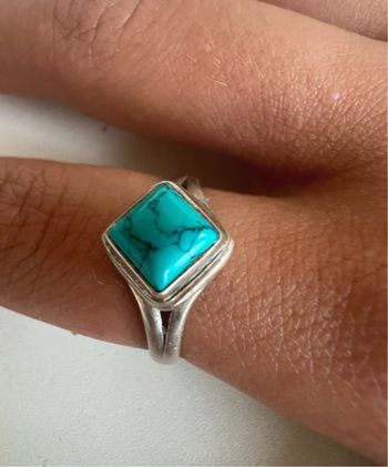 Bague en argent 925 femme a pierre bleu turquoise bijoux gris argenté accessoire de mode poinçonné