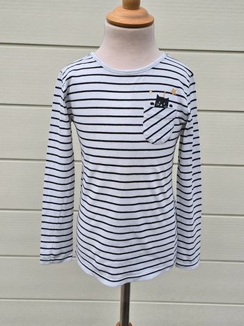 Tee-shirt style marinière motif chat Taille 8 ans