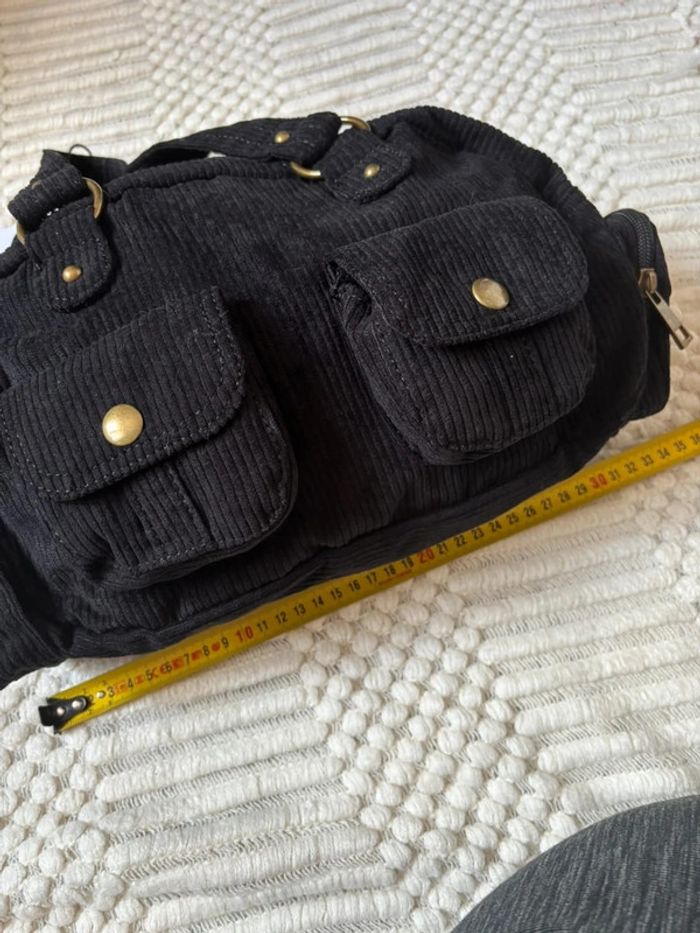 Sac à main noir en velours côtelé - photo numéro 7